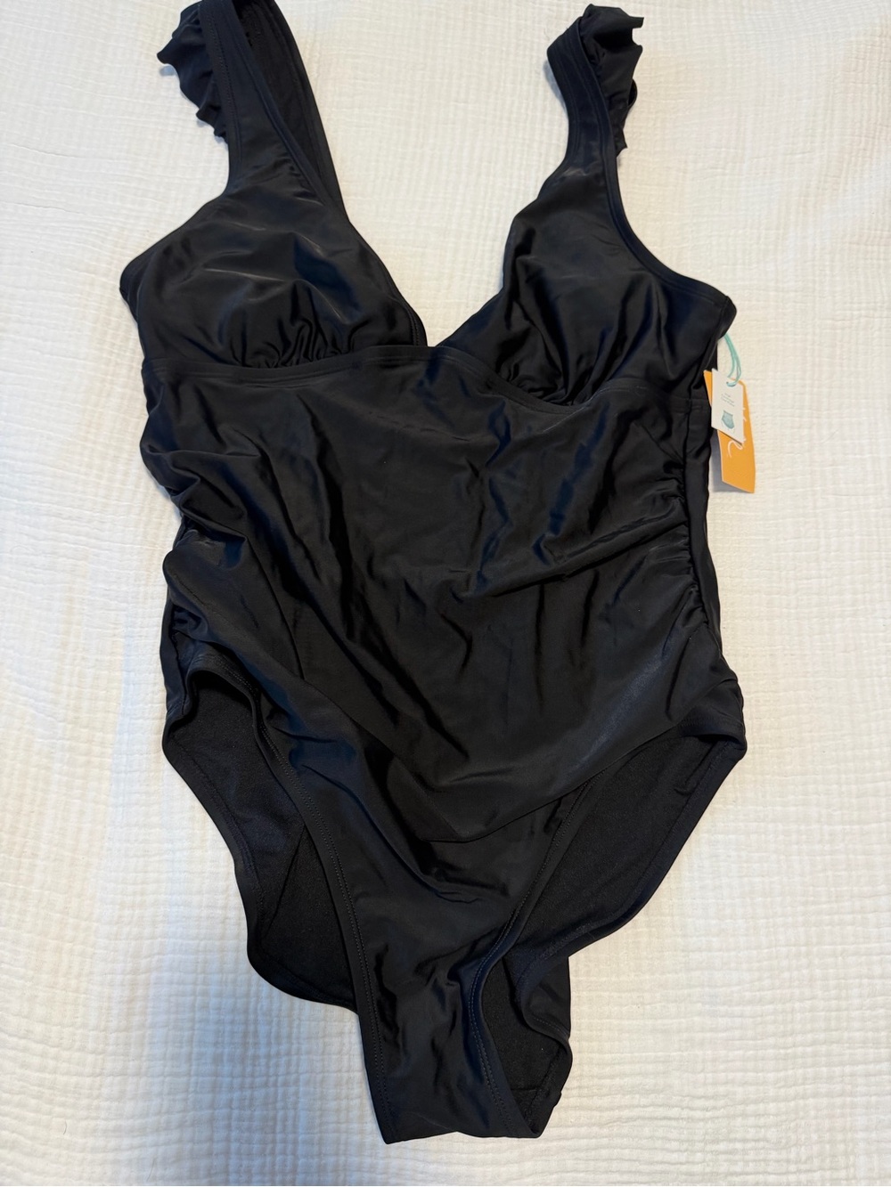 Black One-Piece Swimsuit with Ruffle Straps